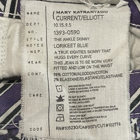 Current /Elliott Mary Katrantzou Jeans Ankle Skinny Women Size 26 Lorikeet Blue - Picture 11 of 13